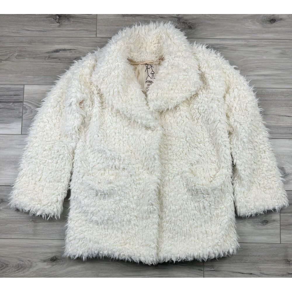 PETE & GRETA by Johnny‎ Was Cream Sherpa Faux Fur Sherpa Jacket Coat EUC Sz S